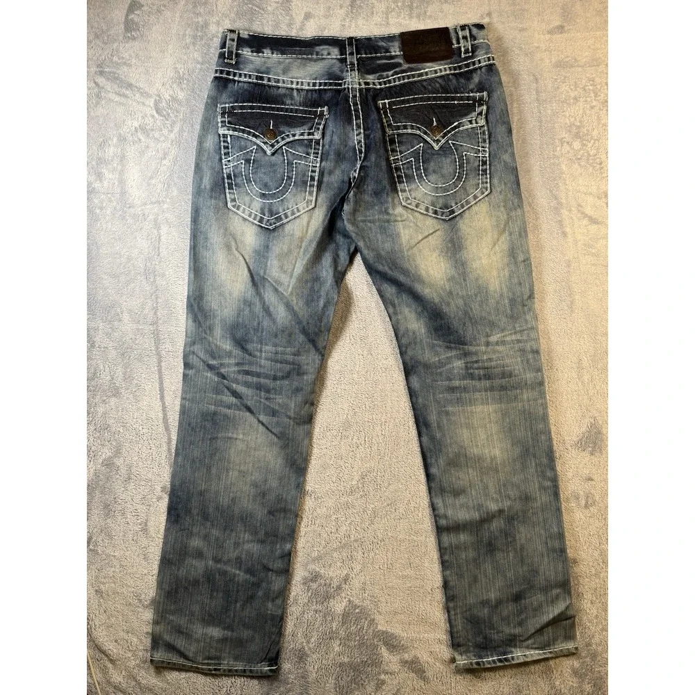 True Religion Ricky Big T Jeans Mens 40x34.5 Made In USA Straight Leg Y2K Blue